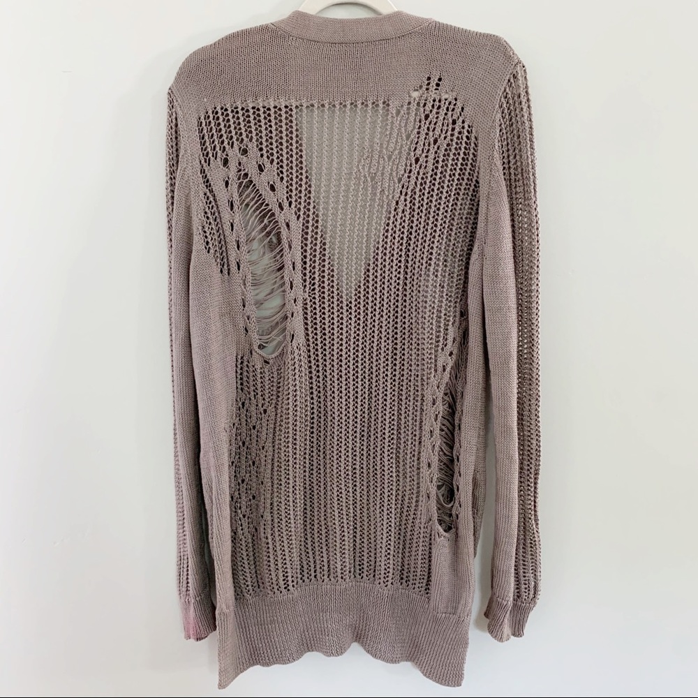 BCBGMaxAzria Distressed Open Knit Cardigan in Dusty Mauve - Picture 5 of 6